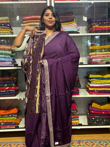 PURE CHIFFON SILK WITH SABYASACHI INSPIRED LACE AND BANDINI GARCHOLA BLOUSE: VOILET