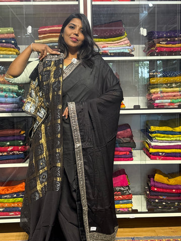 PURE CHIFFON SILK WITH SABYASACHI INSPIRED LACE AND BANDINI GARCHOLA BLOUSE: BLACK