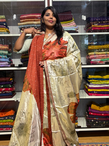 SABYASACHI INSPIRED TISSUE DIGITAL PRINT SAREES: RUST