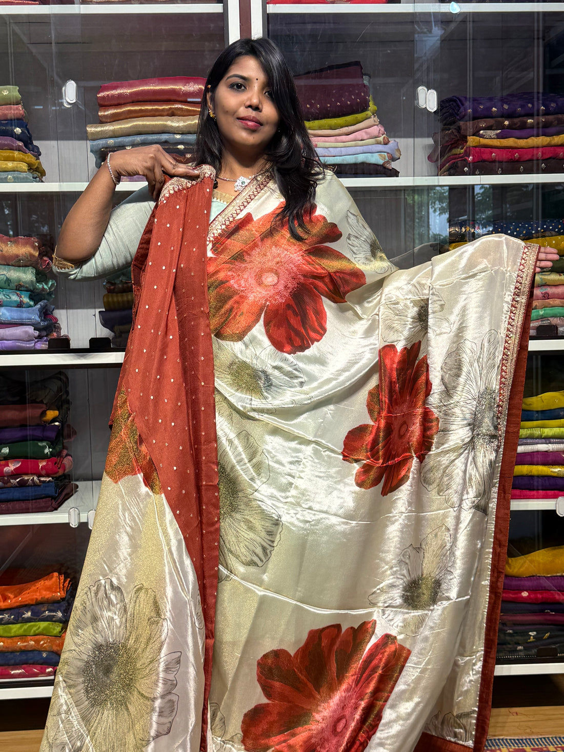 SABYASACHI INSPIRED TISSUE DIGITAL PRINT SAREES: RUST