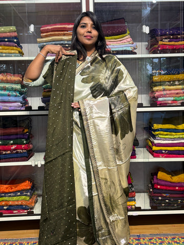 SABYASACHI INSPIRED TISSUE DIGITAL PRINT SAREES: GREEN