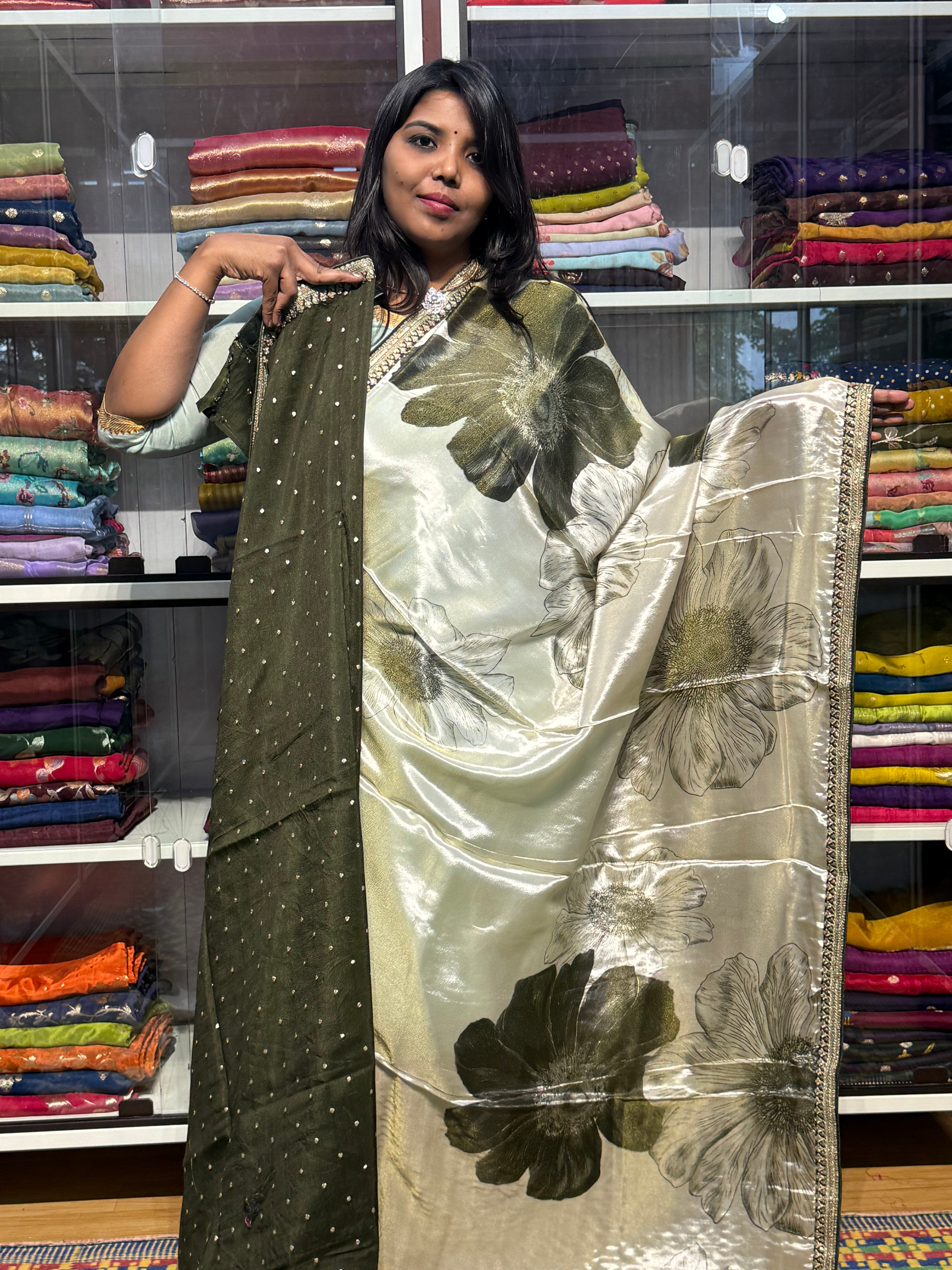 SABYASACHI INSPIRED TISSUE DIGITAL PRINT SAREES: GREEN