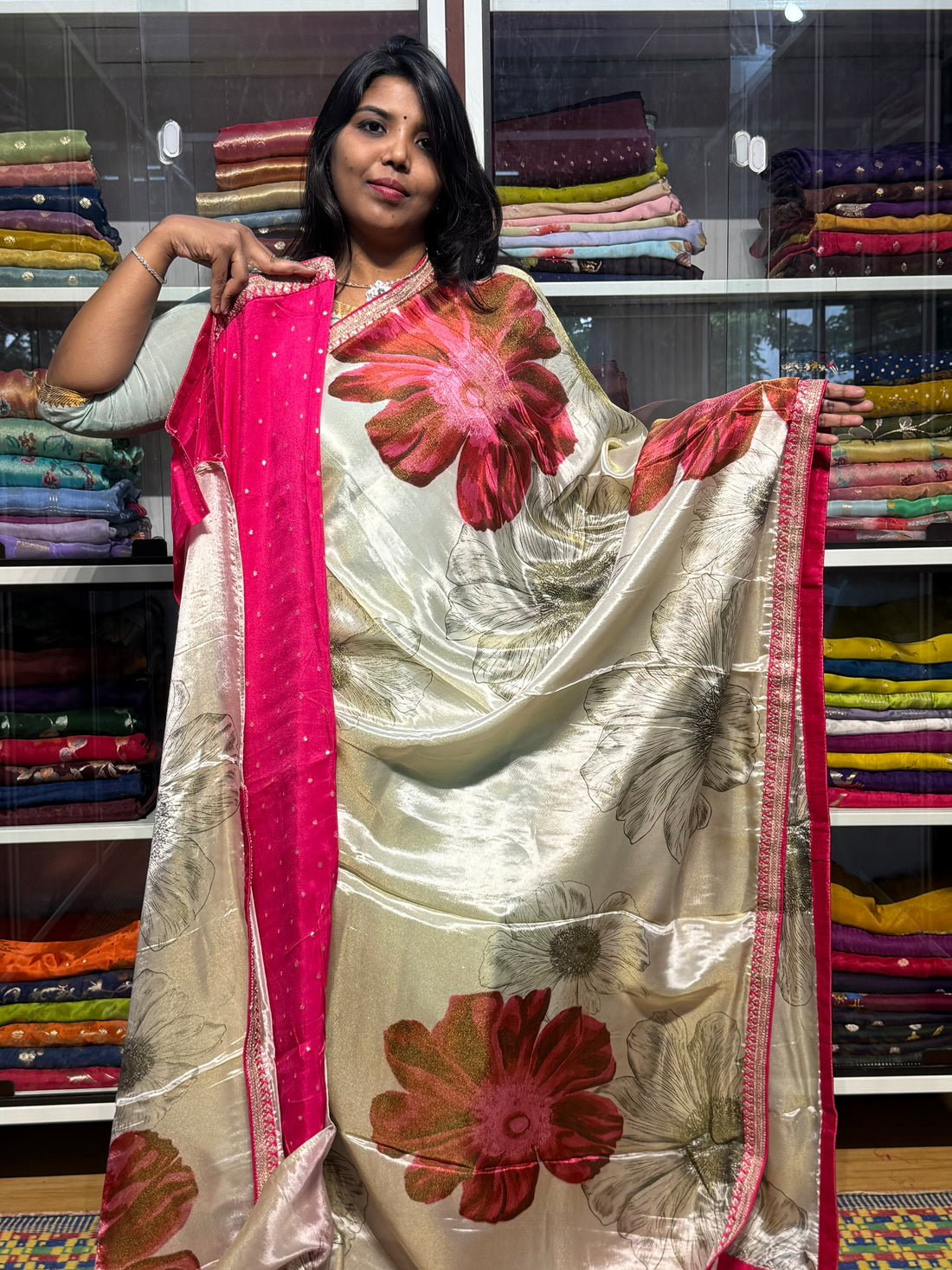 SABYASACHI INSPIRED TISSUE DIGITAL PRINT SAREES: PINK