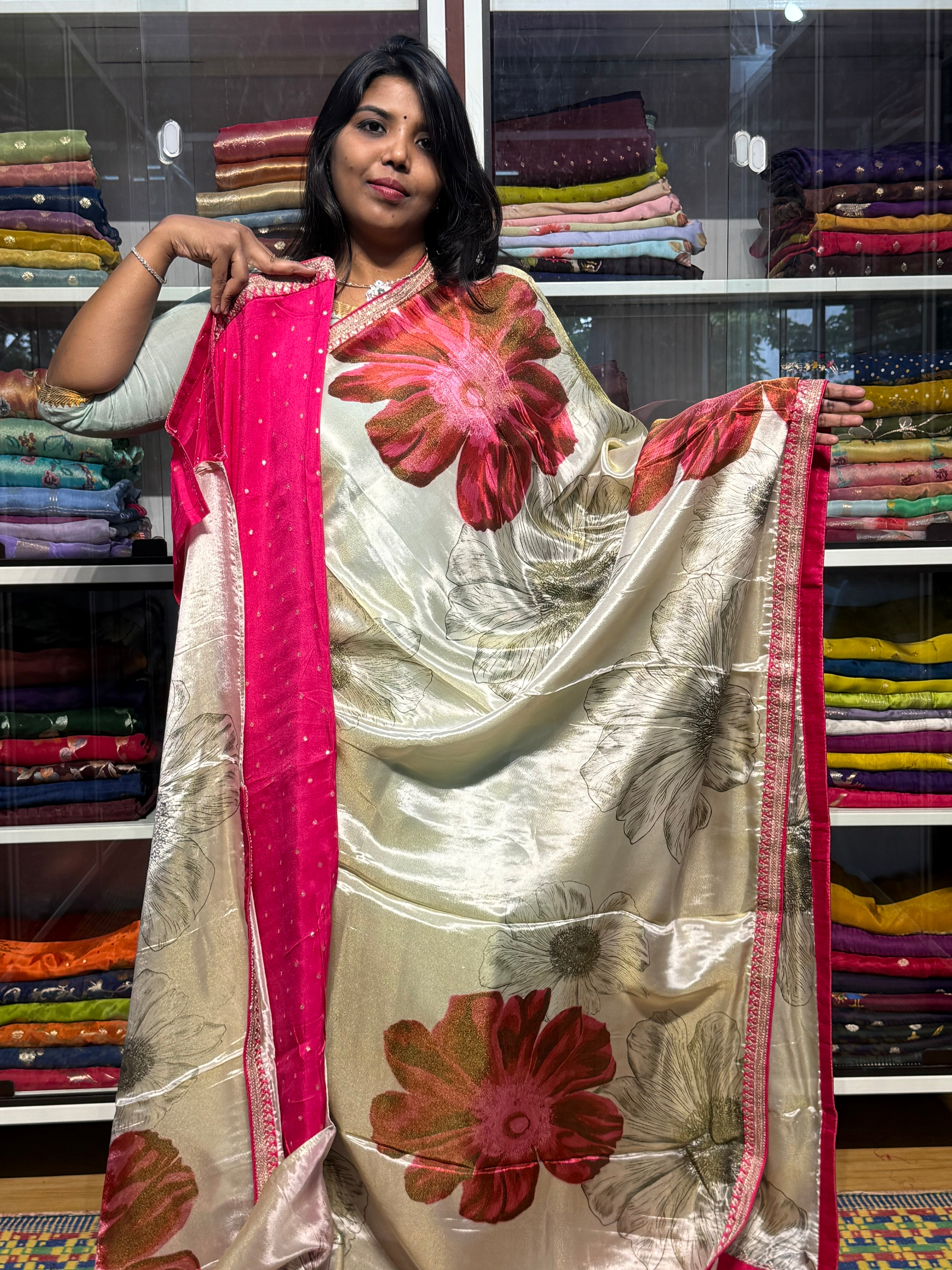 SABYASACHI INSPIRED TISSUE DIGITAL PRINT SAREES: PINK