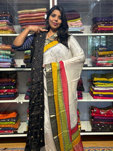 PURE CHIFFON WITH MULTICOLOR BORDER