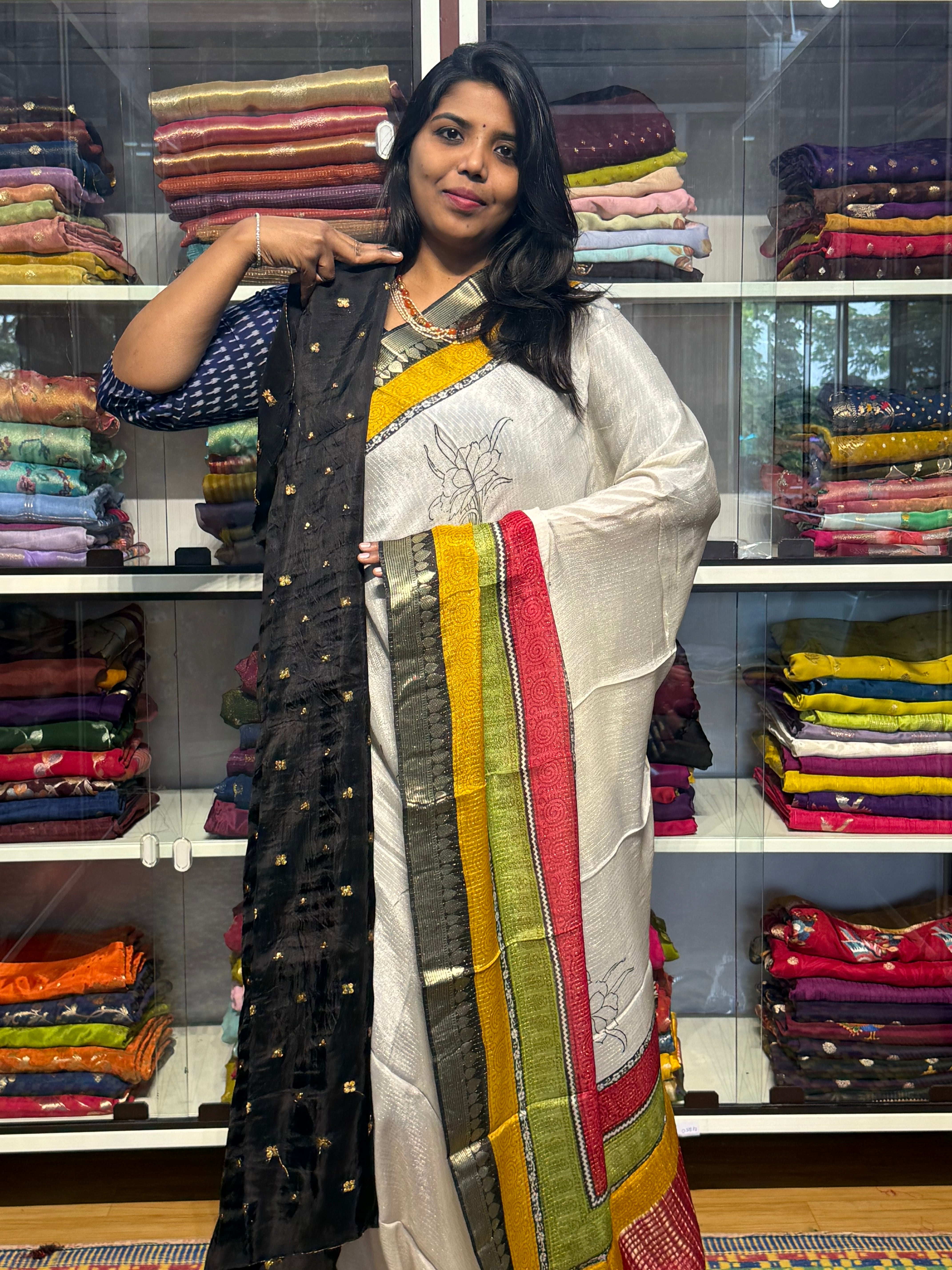 PURE CHIFFON WITH MULTICOLOR BORDER