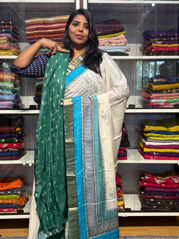 PURE CHIFFON WITH MULTICOLOR BORDER