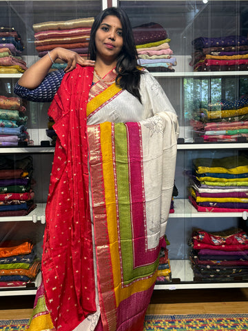 PURE CHIFFON WITH MULTICOLOR BORDER