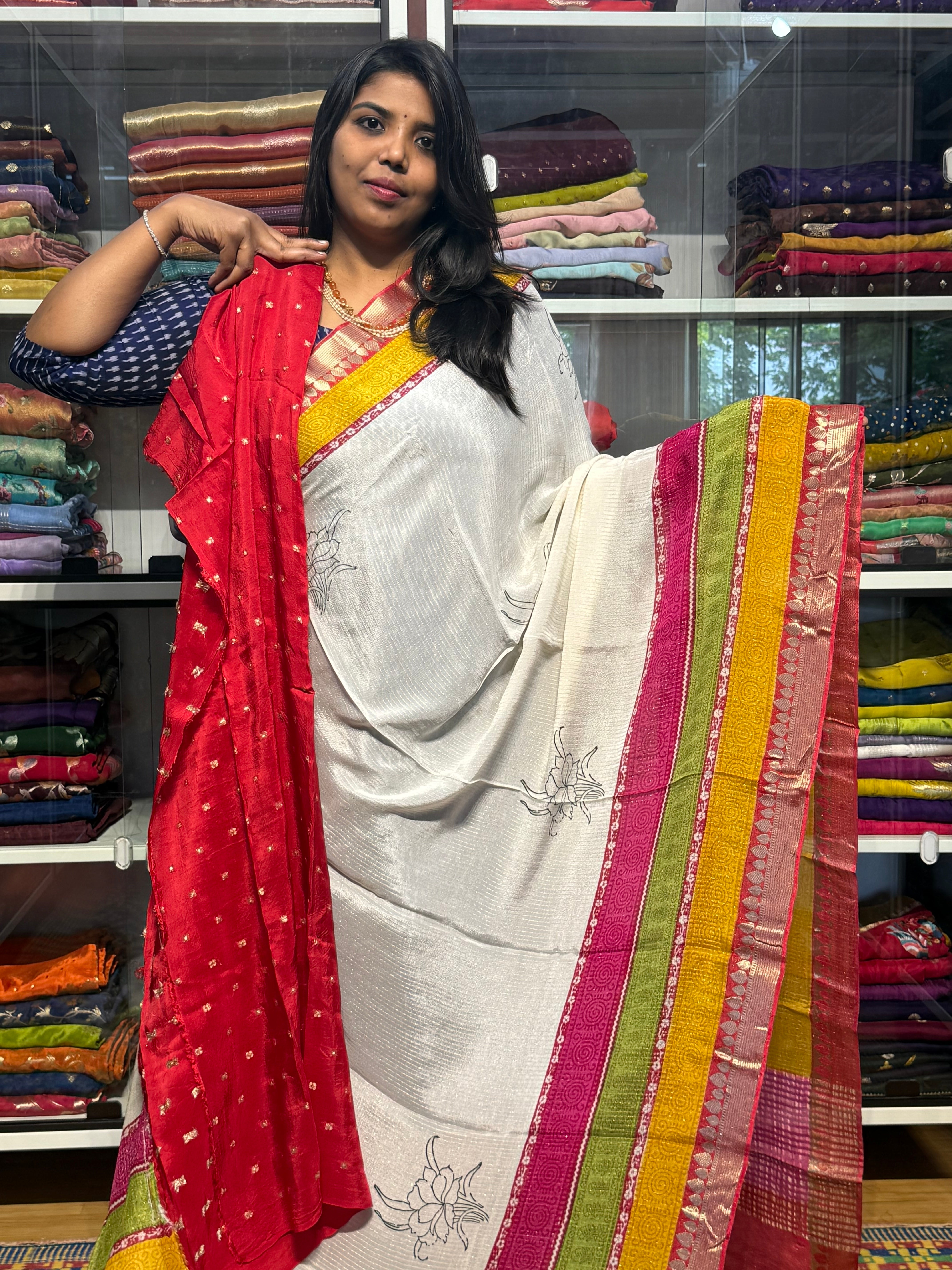 PURE CHIFFON WITH MULTICOLOR BORDER