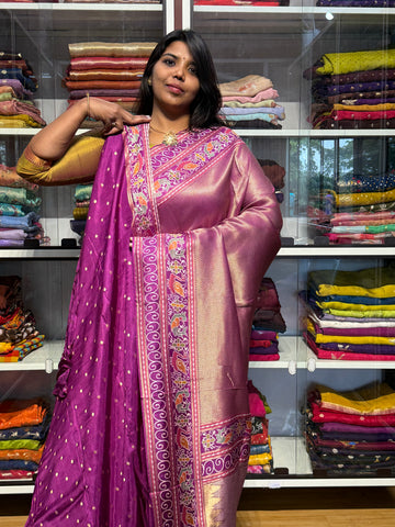PREMIUM BANARAS SILK FULL BROCADE WEAVING WITH MEENAKARI BORDER: PURPLE