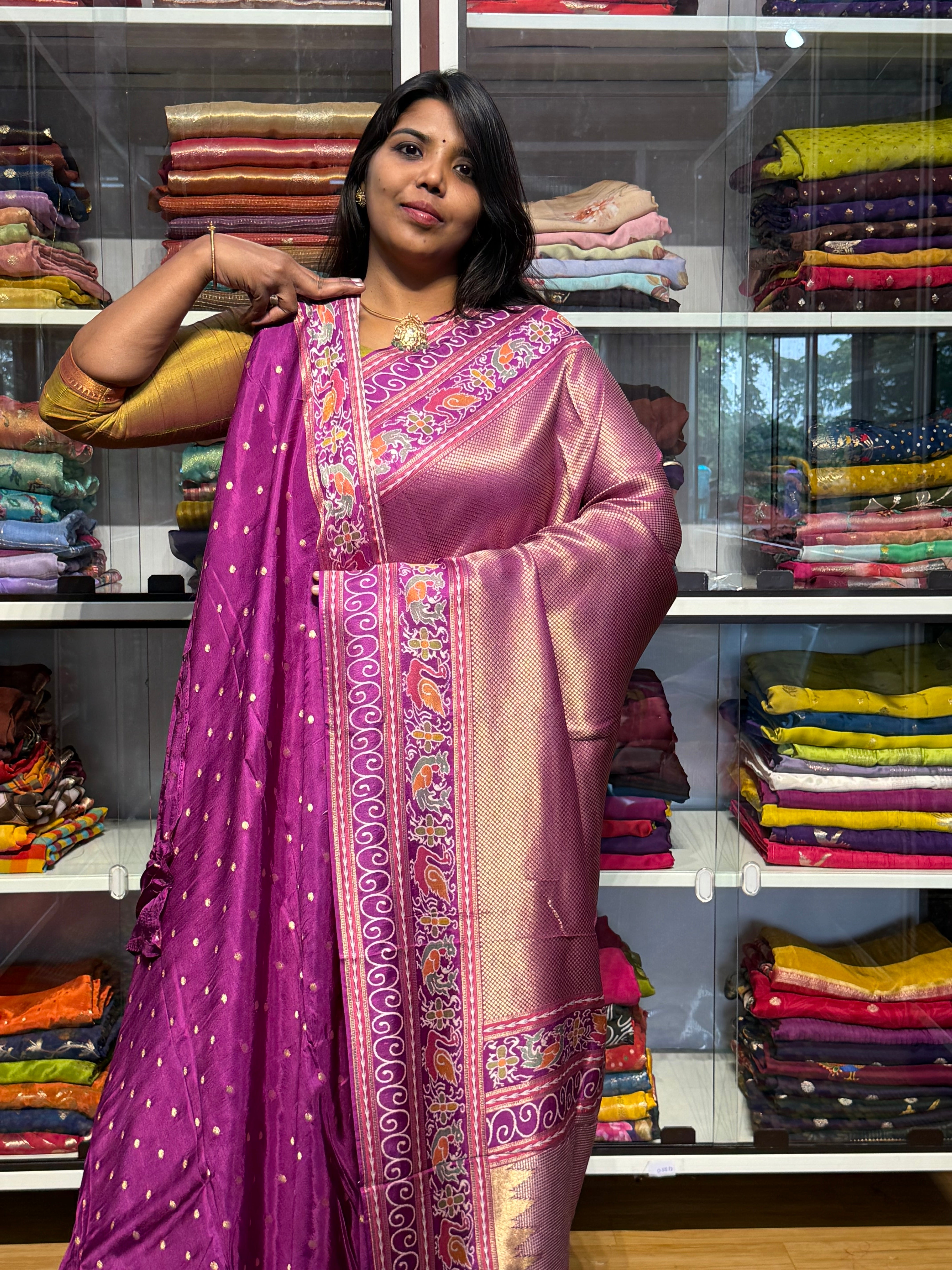 PREMIUM BANARAS SILK FULL BROCADE WEAVING WITH MEENAKARI BORDER: PURPLE
