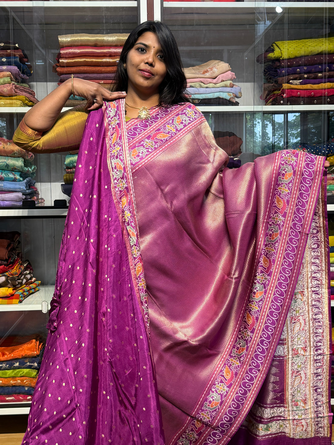 PREMIUM BANARAS SILK FULL BROCADE WEAVING WITH MEENAKARI BORDER: PURPLE