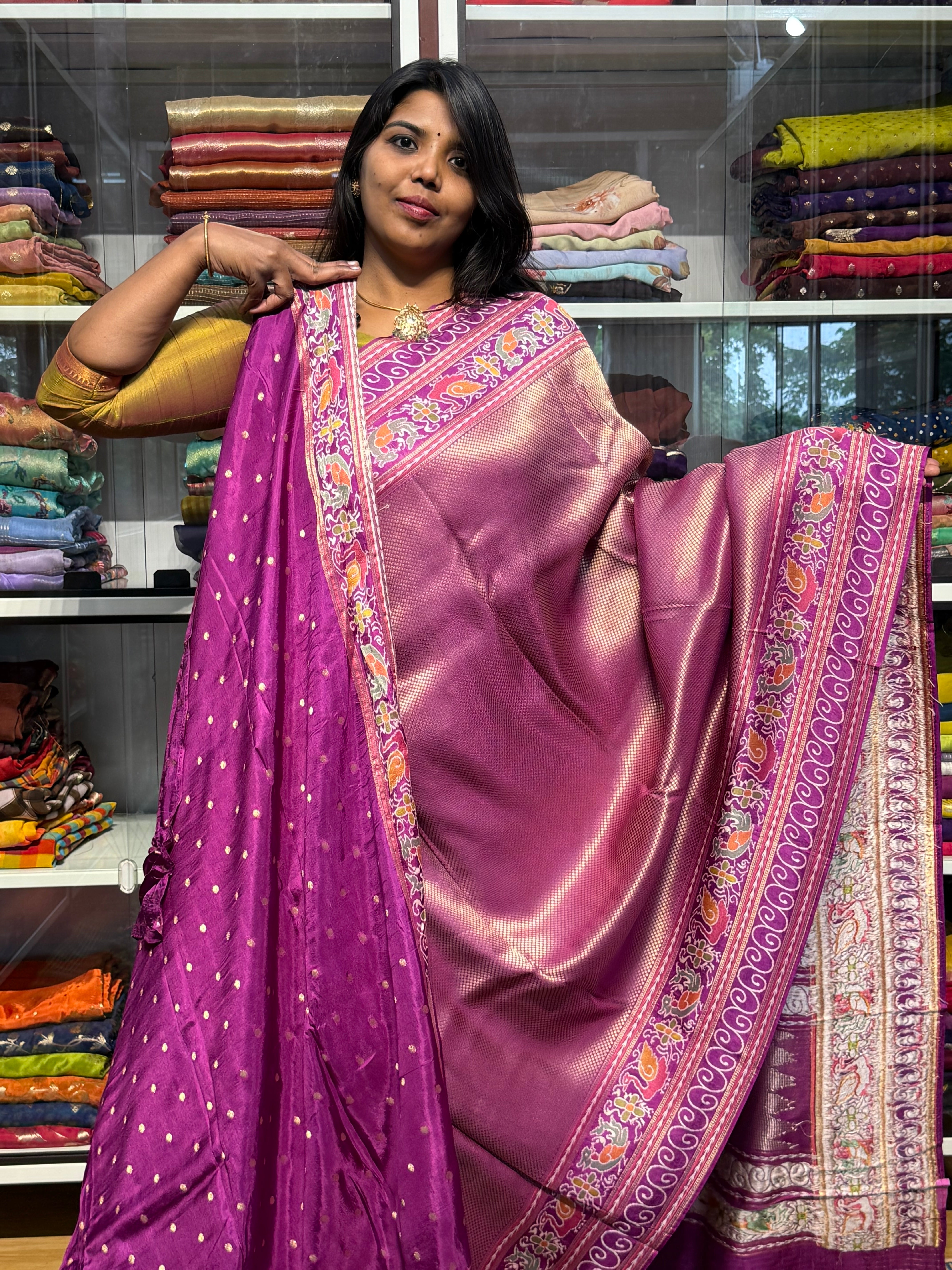 PREMIUM BANARAS SILK FULL BROCADE WEAVING WITH MEENAKARI BORDER: PURPLE