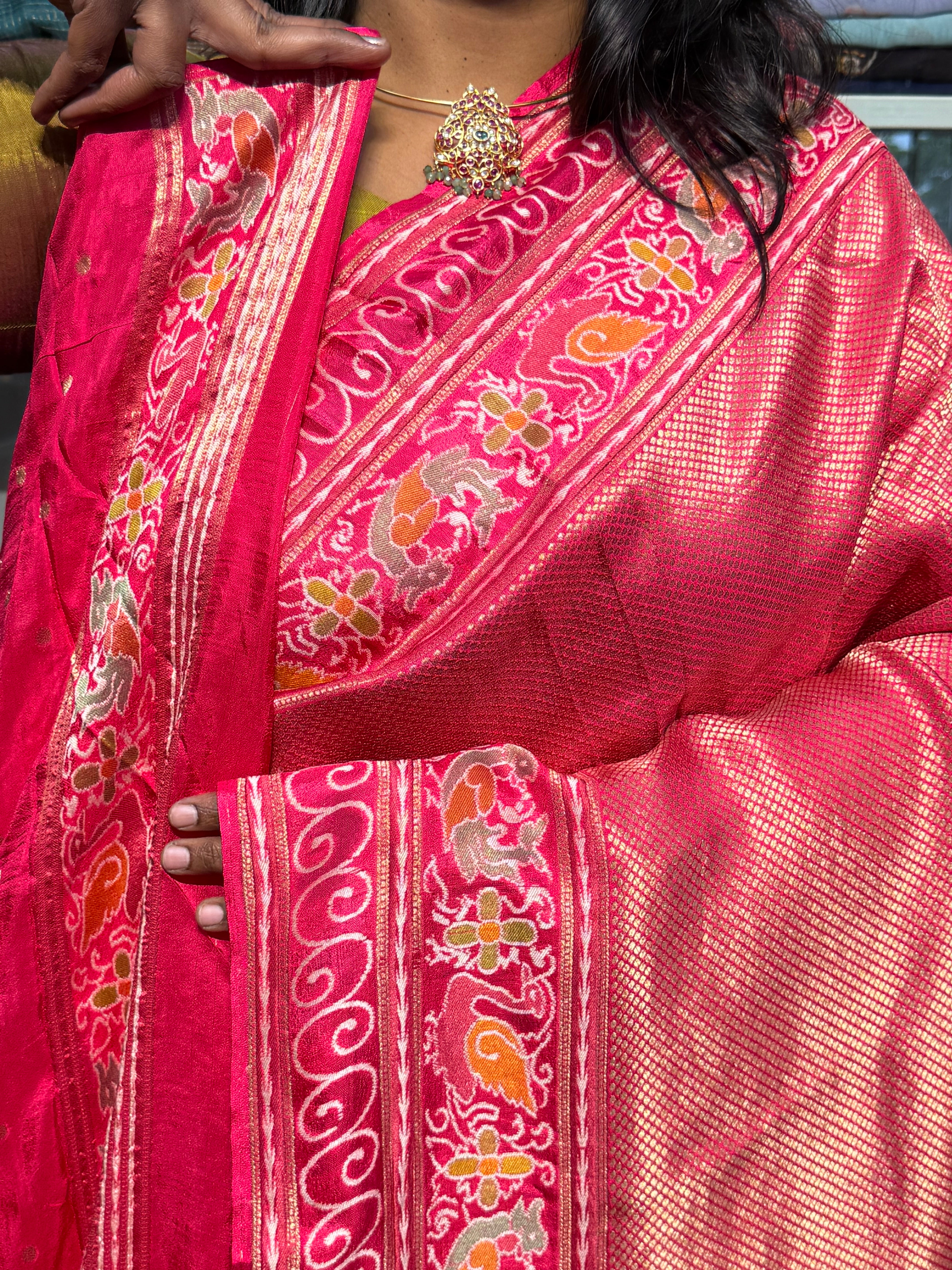 PREMIUM BANARAS SILK FULL BROCADE WEAVING WITH MEENAKARI BORDER: PINK
