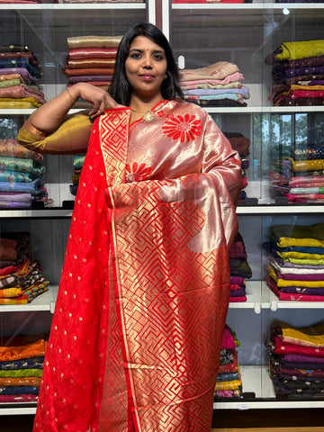 PURE TISSUE SILK WITH GEOMETRY PATTERN: RED