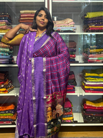 MULTI COLOR MADRAS CHECKS WITH GAP BORDER AND PENKALAMKARI PALLU