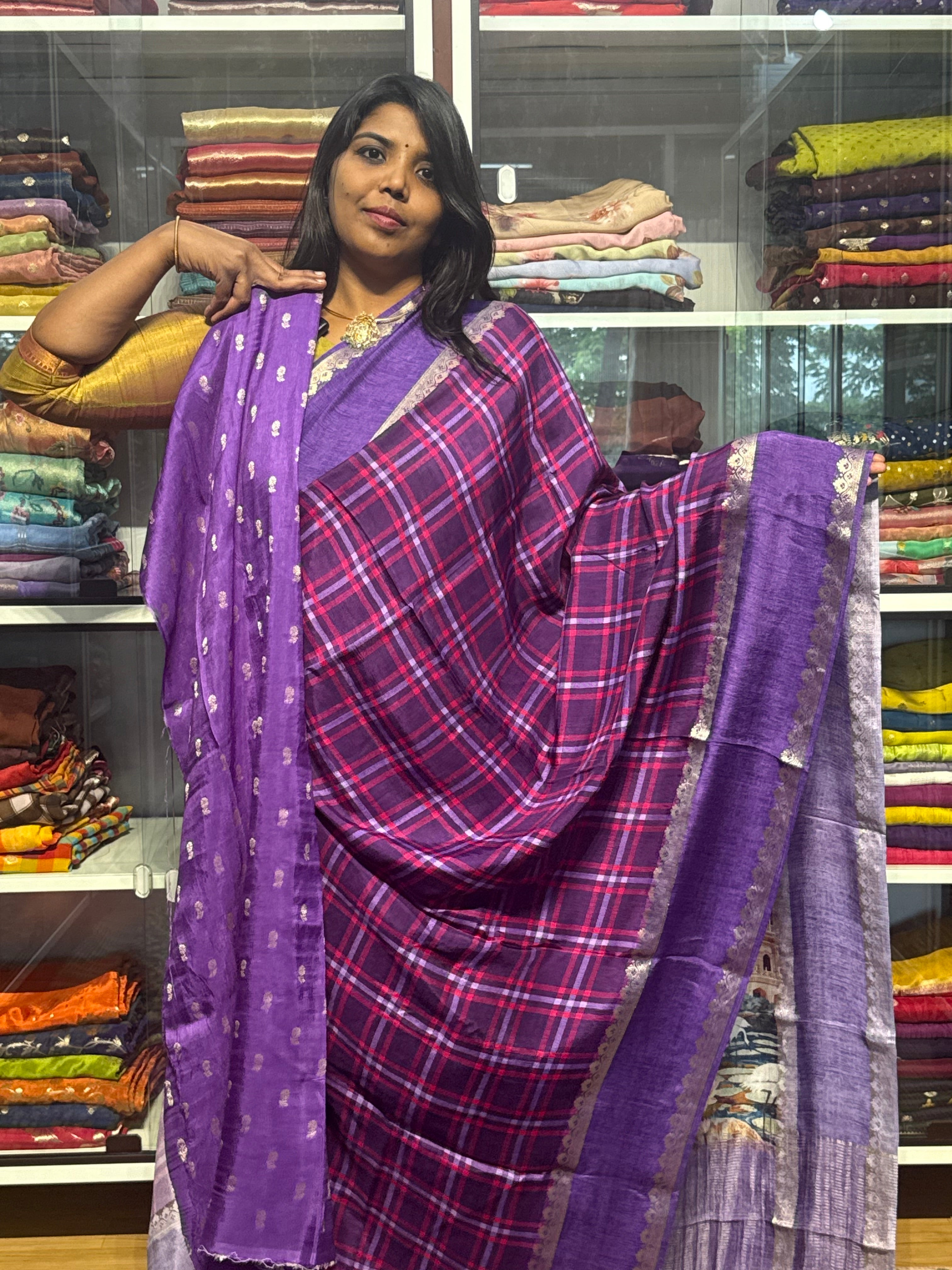 MULTI COLOR MADRAS CHECKS WITH GAP BORDER AND PENKALAMKARI PALLU