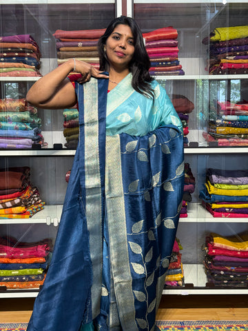 DUAL SHADED MUNGA SILK SAREE WITH CREEPER CONCEPT