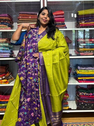 VINTAGE CHECKS SAREE WITH CONTRAST MEENAKARI BLOUSE: GREEN
