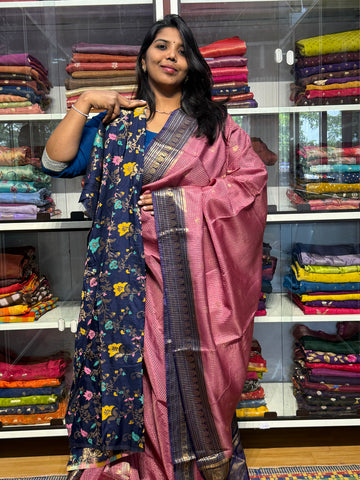 VINTAGE CHECKS SAREE WITH CONTRAST MEENAKARI BLOUSE: ONION PINK