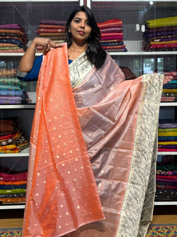 SILK KOTA WITH EMBROIDERY BORDER: PEACH