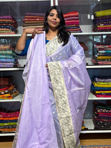 SILK KOTA WITH EMBROIDERY BORDER: LAVENDER
