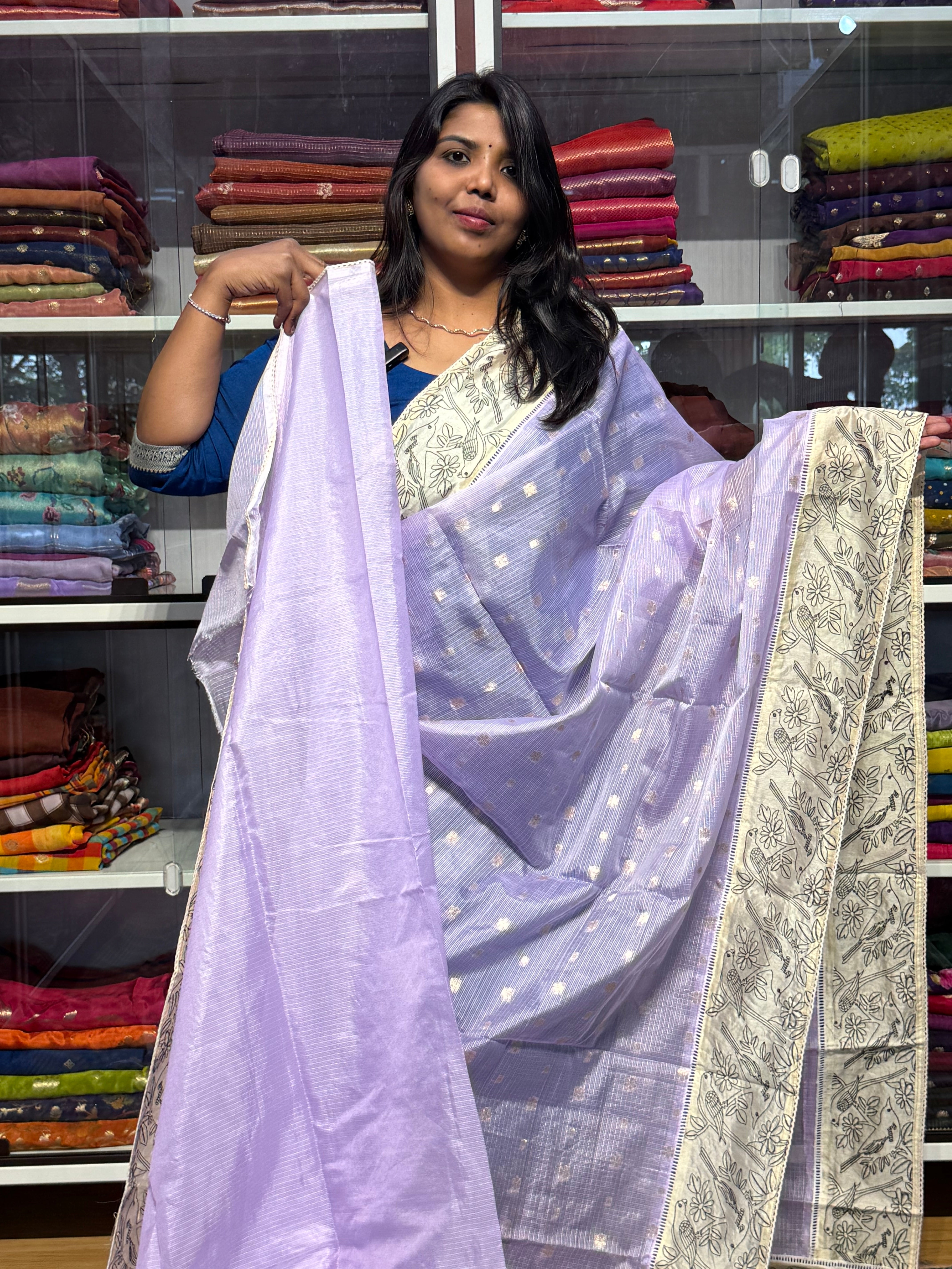 SILK KOTA WITH EMBROIDERY BORDER: LAVENDER