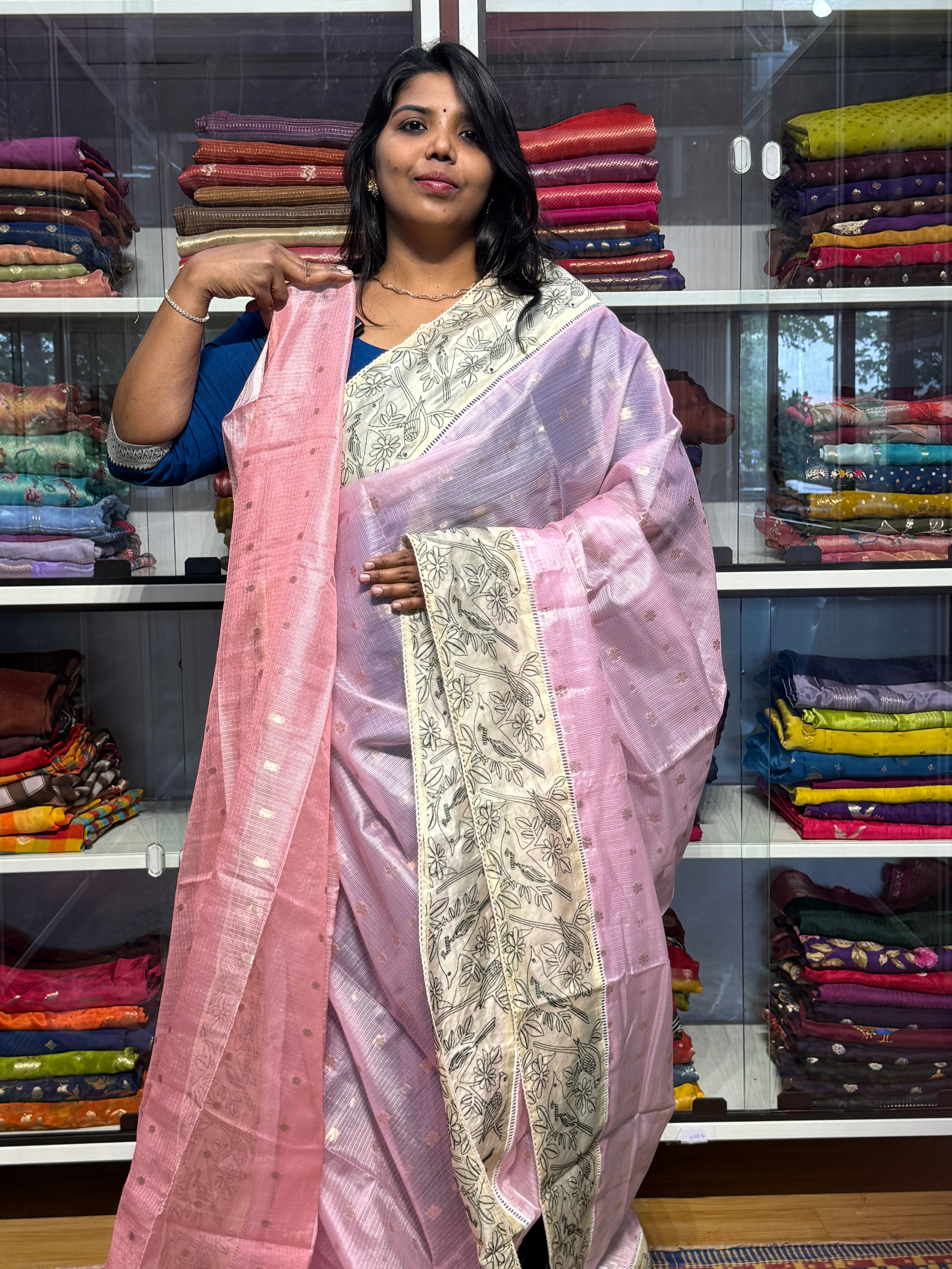 SILK KOTA WITH EMBROIDERY BORDER: BABY PINK