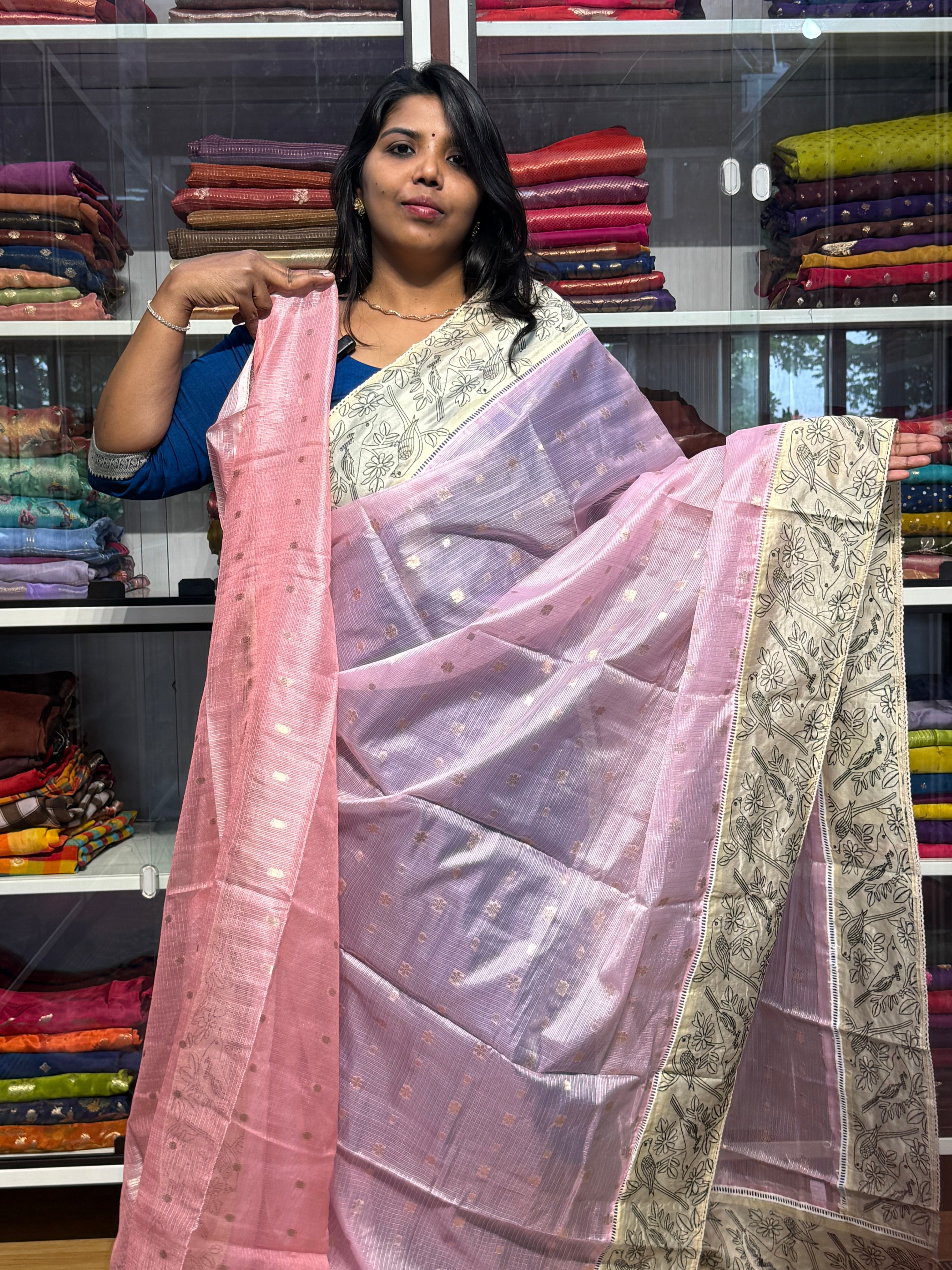 SILK KOTA WITH EMBROIDERY BORDER: BABY PINK
