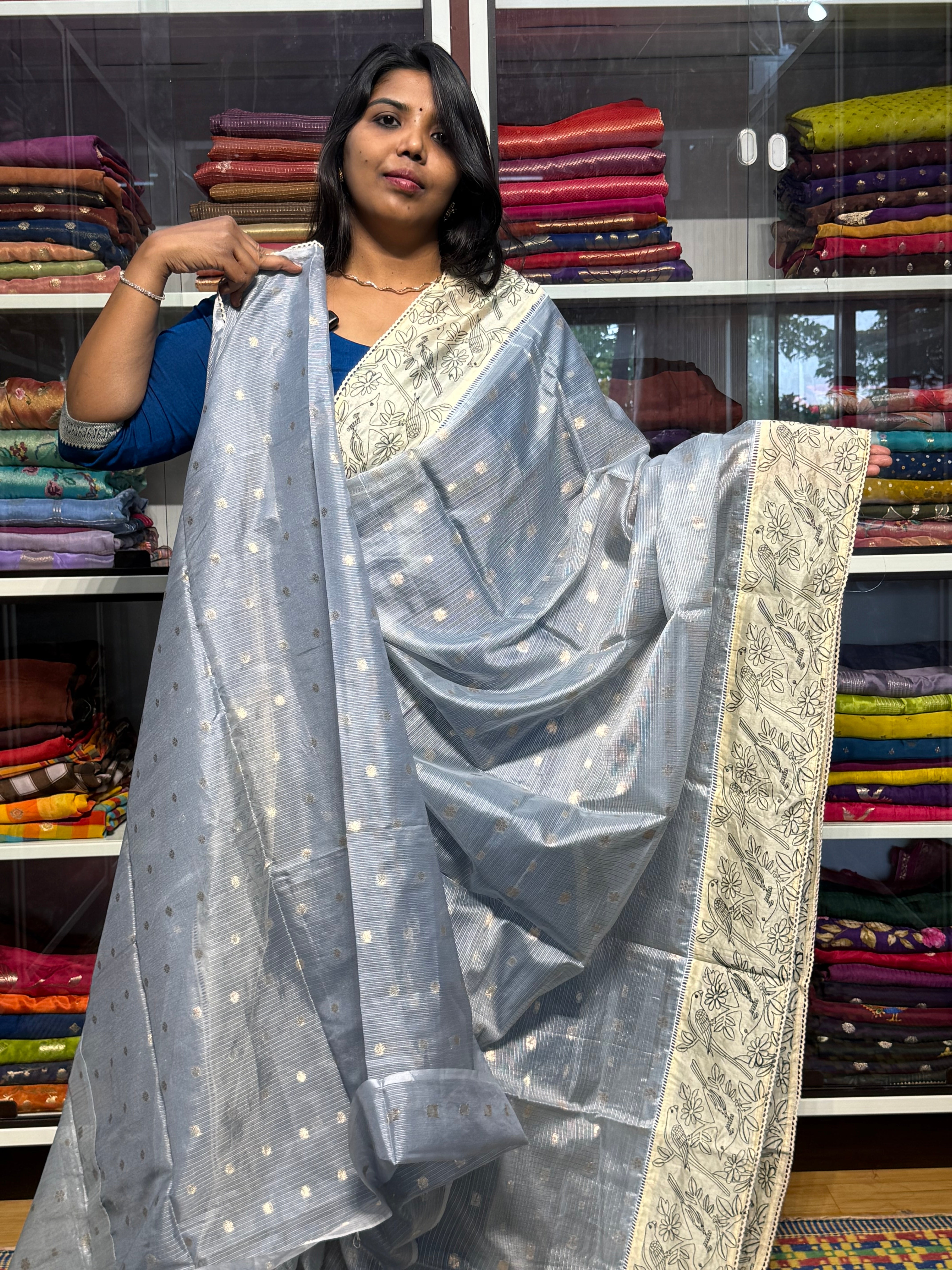 SILK KOTA WITH EMBROIDERY BORDER:
