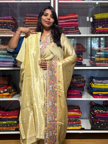 PURE CHIFFON WITH PICHWAI EMBROIDERY TISSUE ORGANZA BORDER: CREAM