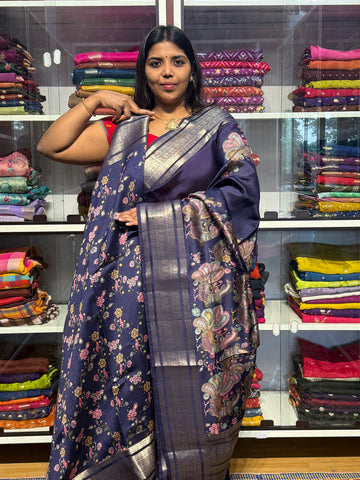 PURE GREEN MANGO PATTU SAREE WITH DIGITAL PRINT: BLUE