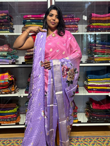 PURE CHINON SILK DUAL SHADED SAREE WITH APPLIQUE WORK