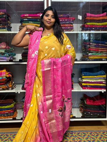 PURE CHINON SILK DUAL SHADED SAREE WITH APPLIQUE WORK