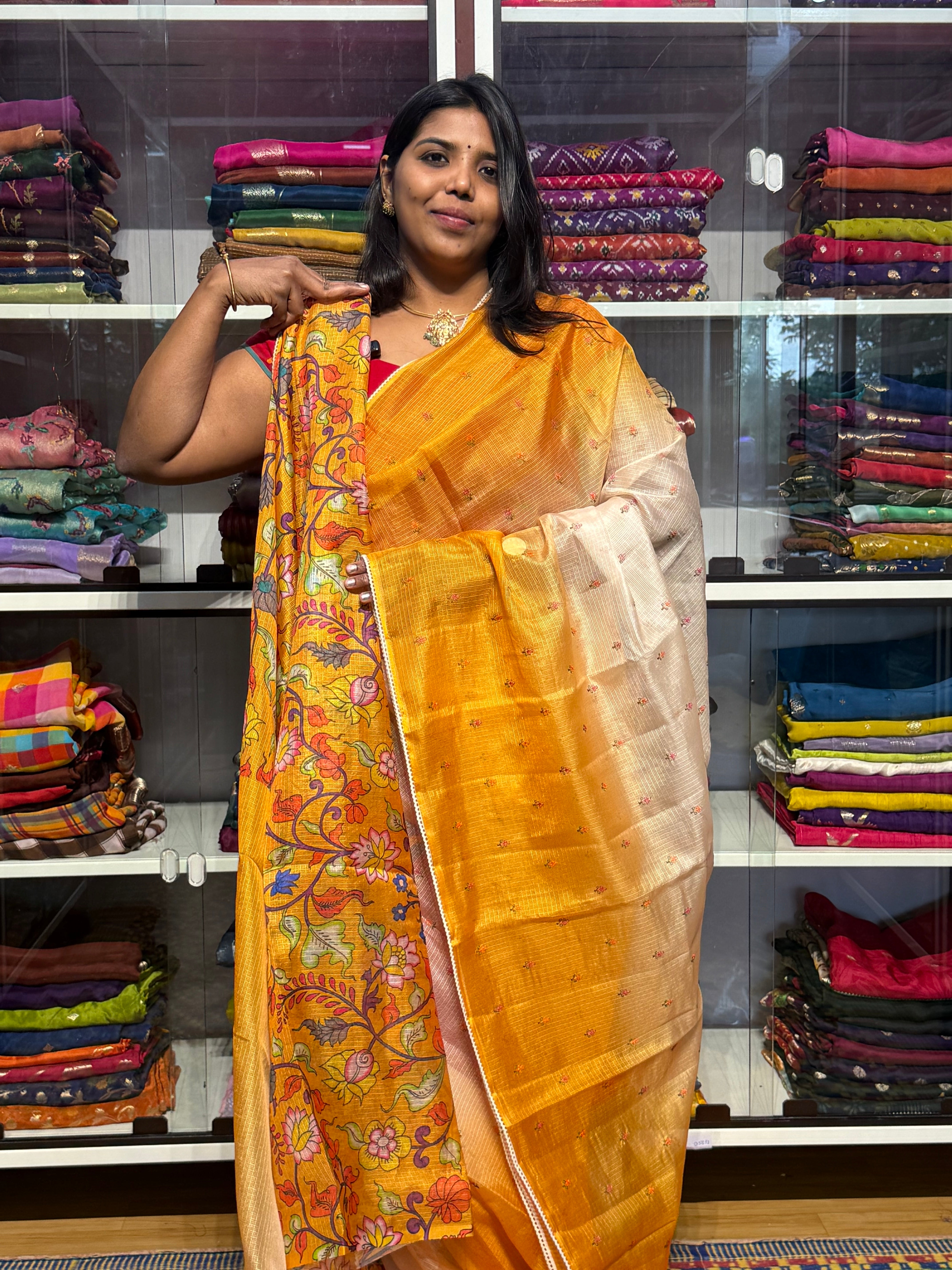 SILK KOTA DUAL SHADED WITH PENKALAMKARI BLOUSE: