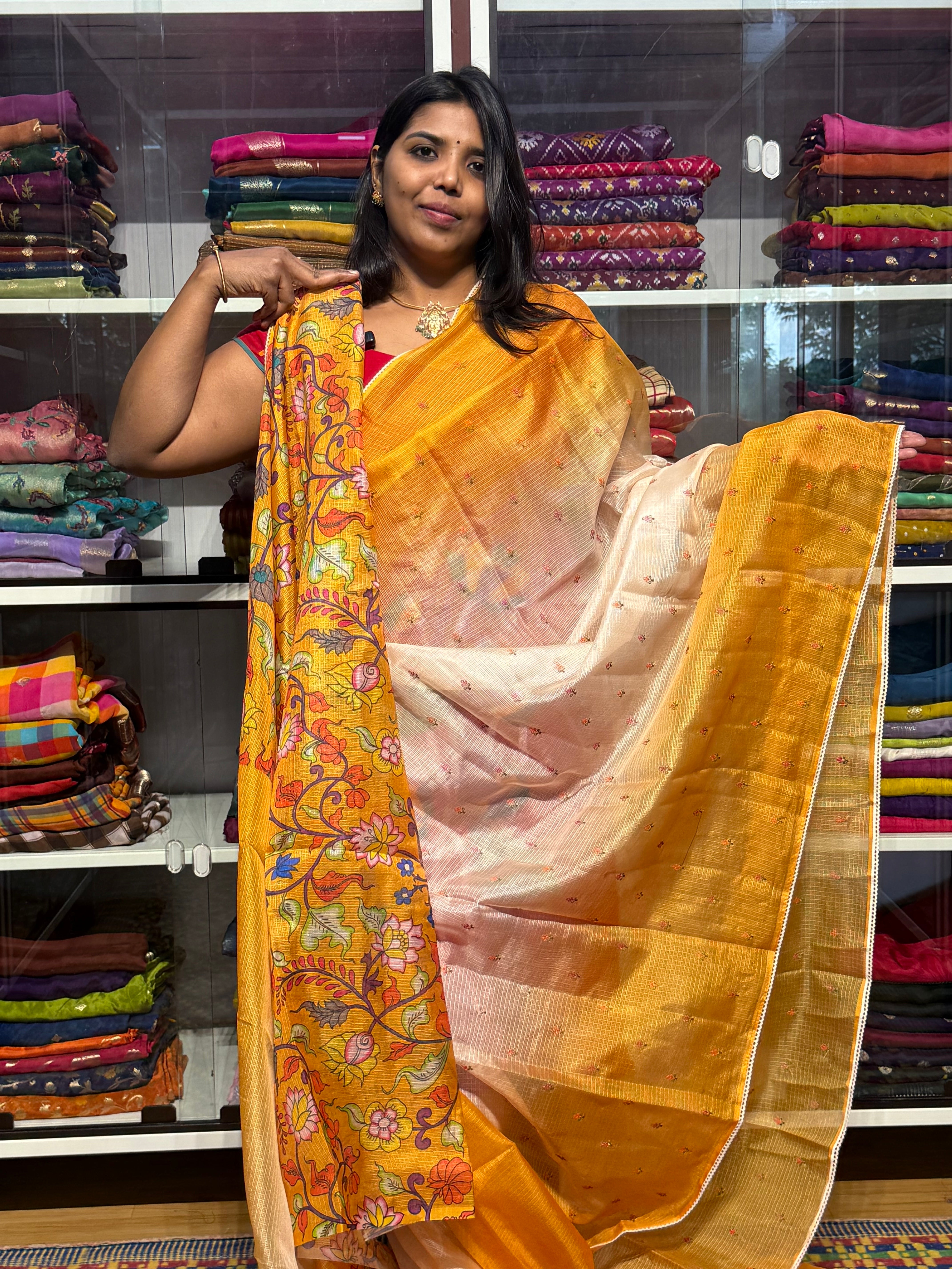 SILK KOTA DUAL SHADED WITH PENKALAMKARI BLOUSE: