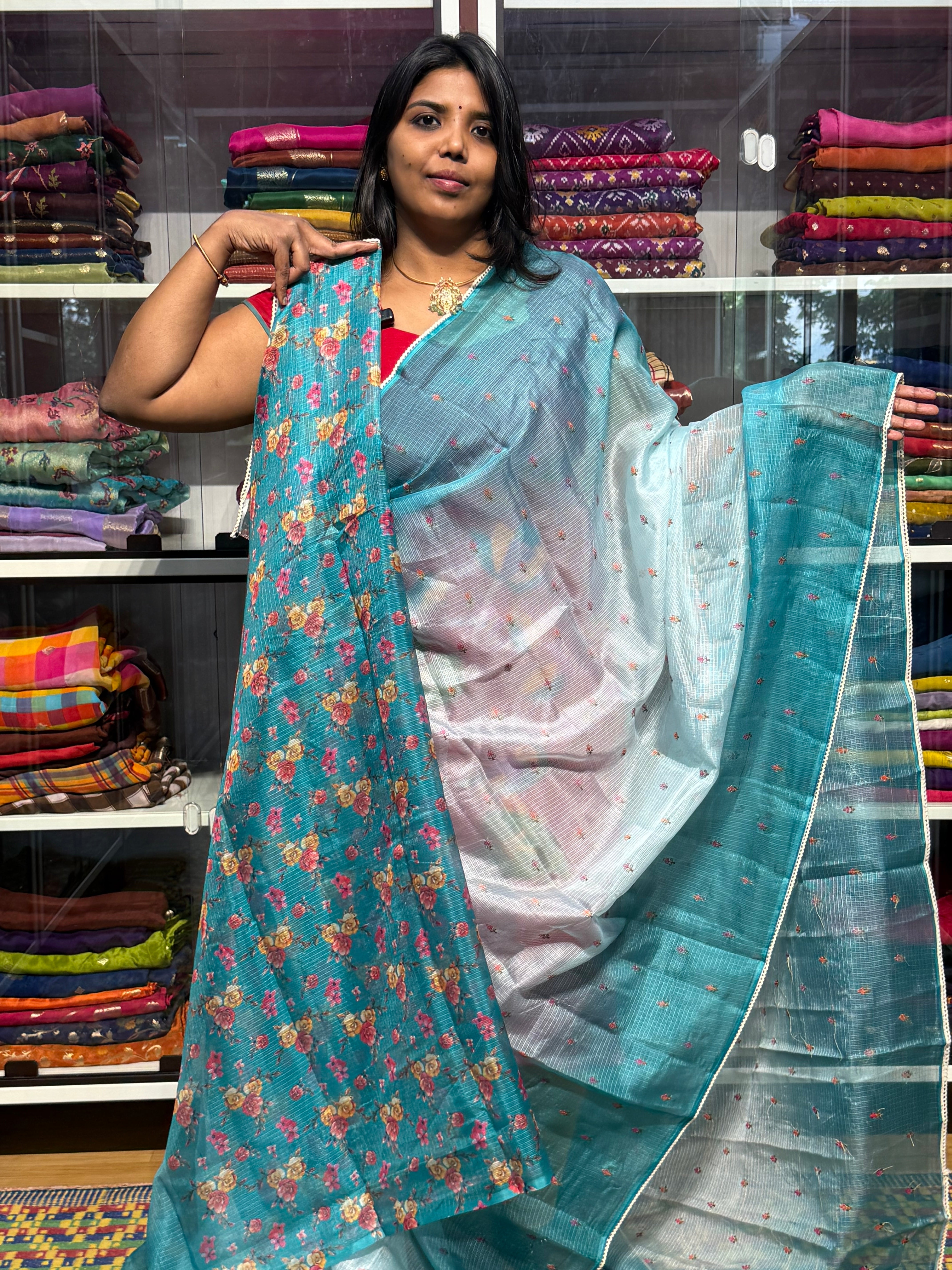 SILK KOTA DUAL SHADED WITH PENKALAMKARI BLOUSE: