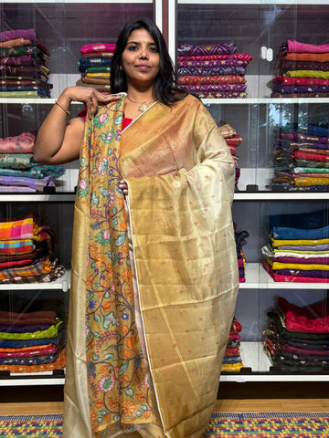 SILK KOTA DUAL SHADED WITH PENKALAMKARI BLOUSE:
