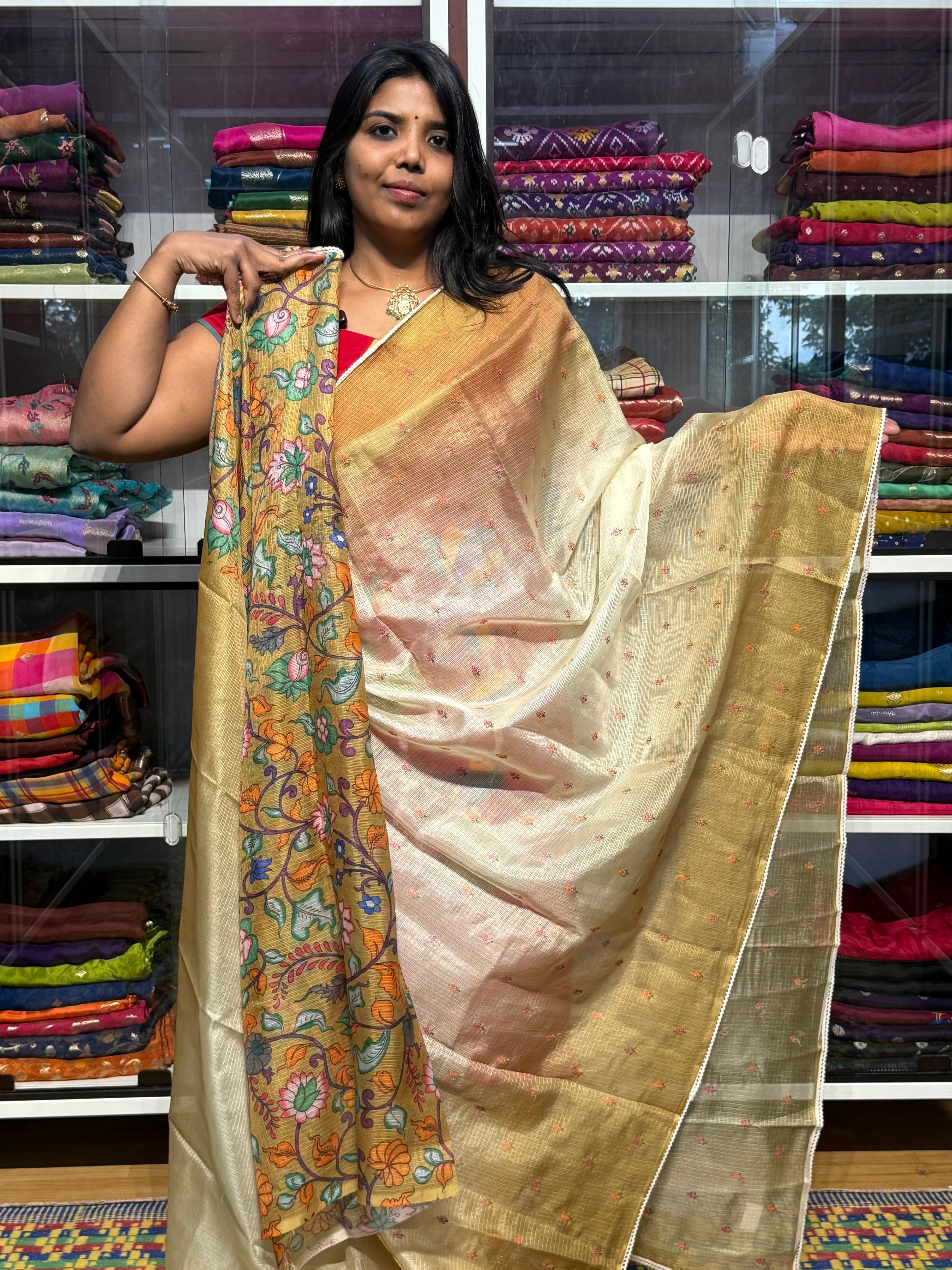 SILK KOTA DUAL SHADED WITH PENKALAMKARI BLOUSE: