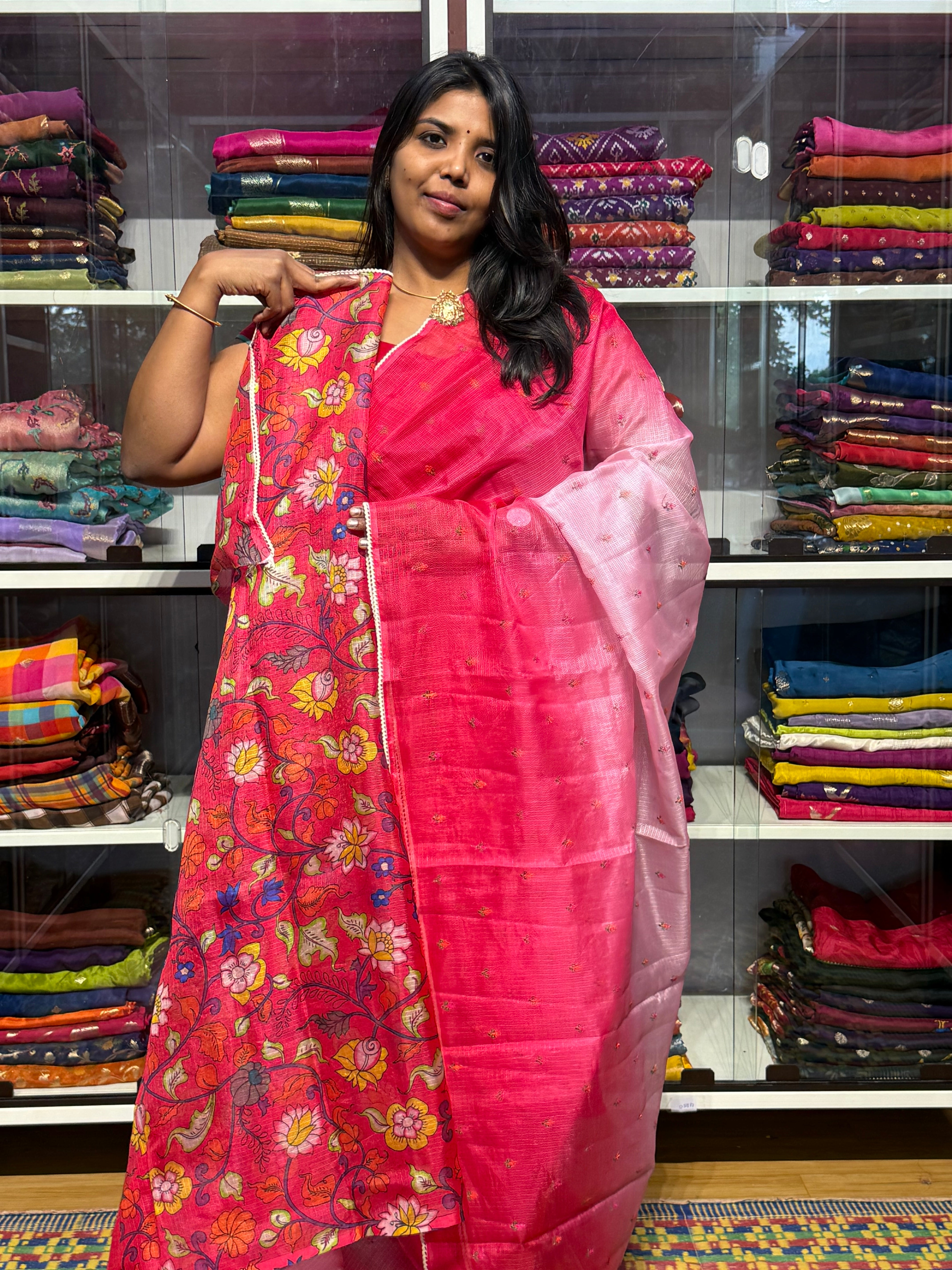 SILK KOTA DUAL SHADED WITH PENKALAMKARI BLOUSE: