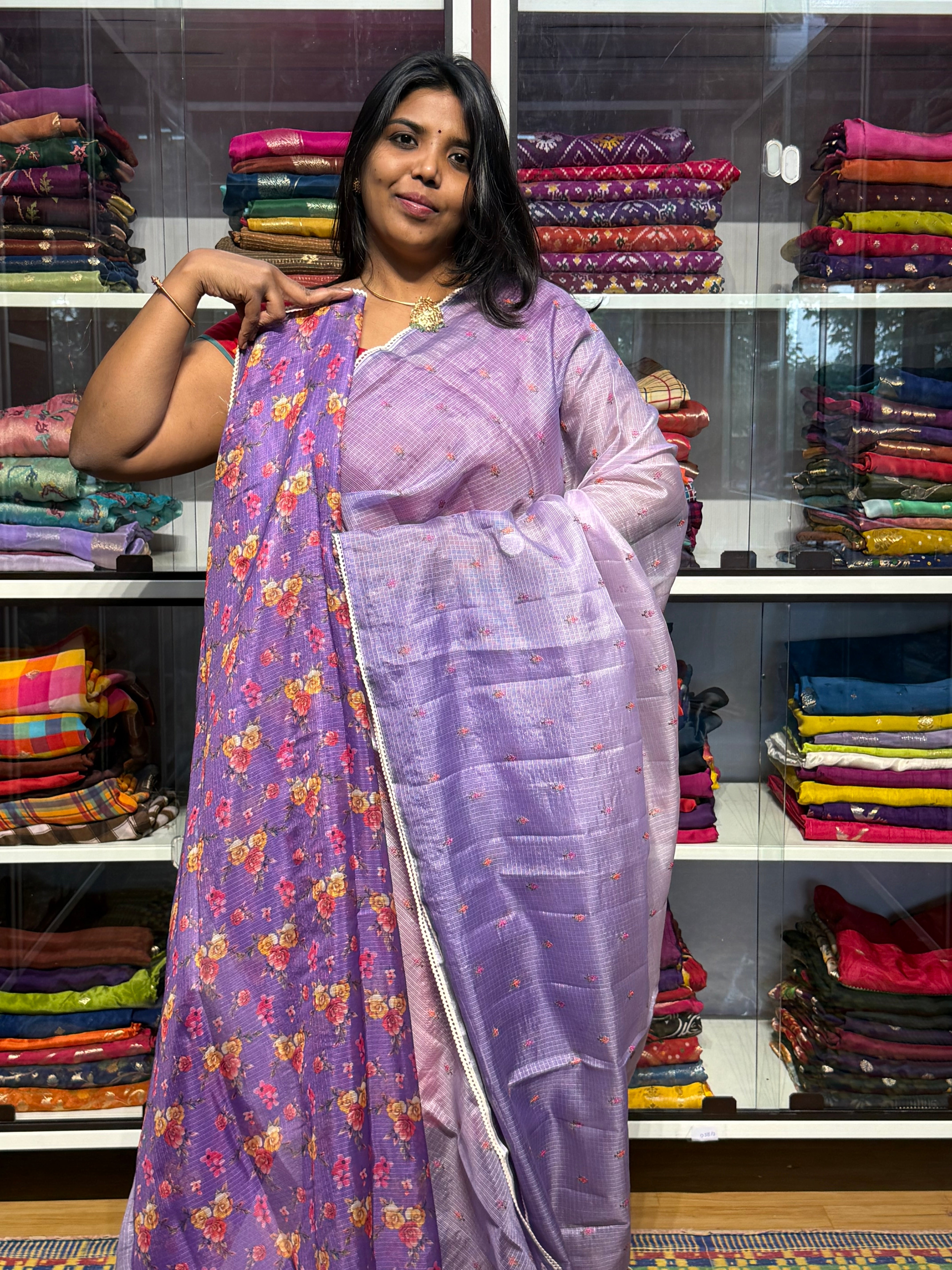 SILK KOTA DUAL SHADED WITH PENKALAMKARI BLOUSE:
