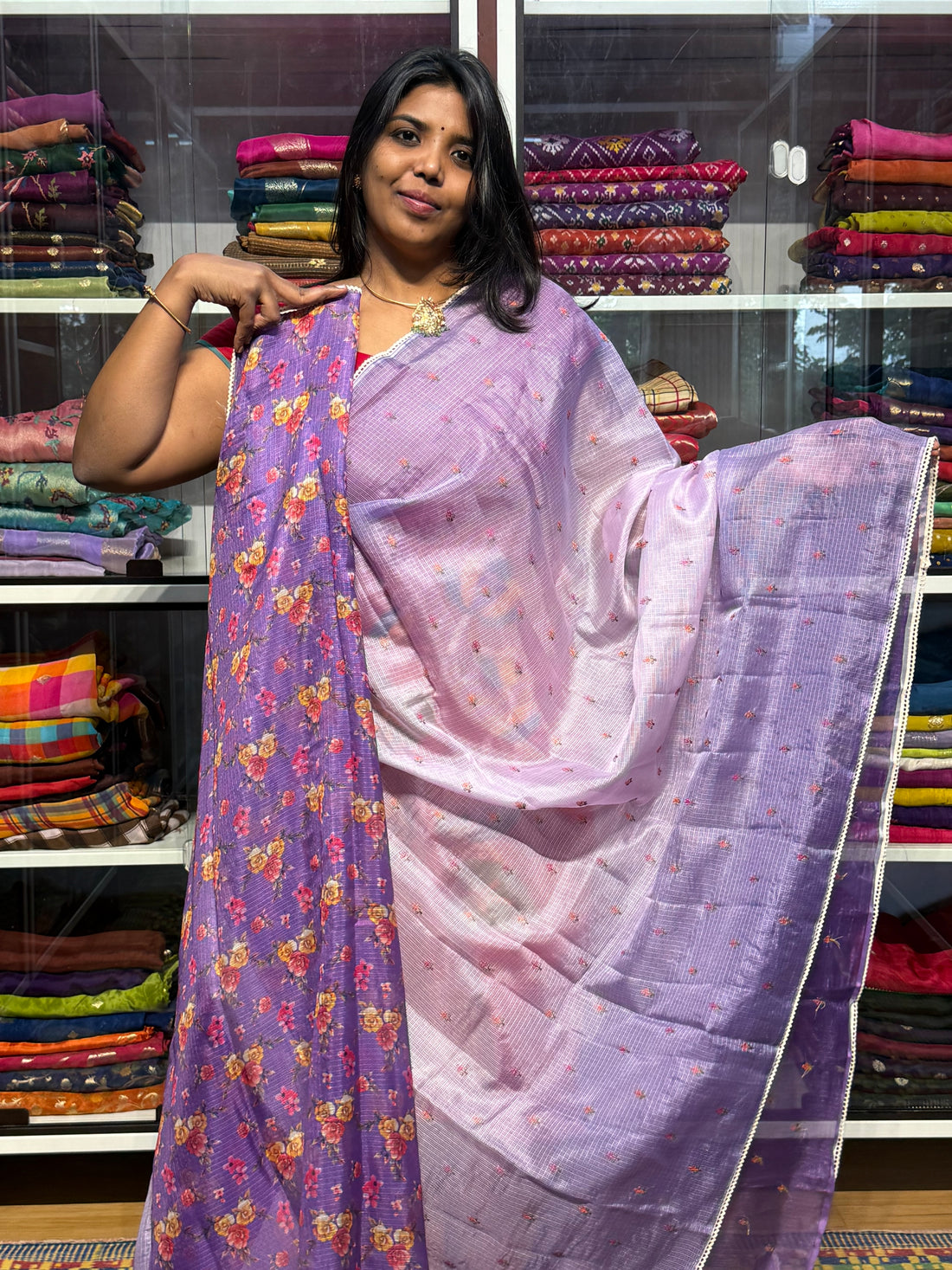 SILK KOTA DUAL SHADED WITH PENKALAMKARI BLOUSE: