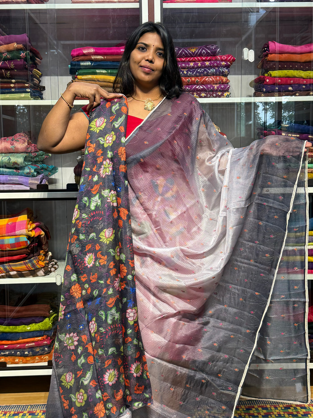 SILK KOTA DUAL SHADED WITH PENKALAMKARI BLOUSE: