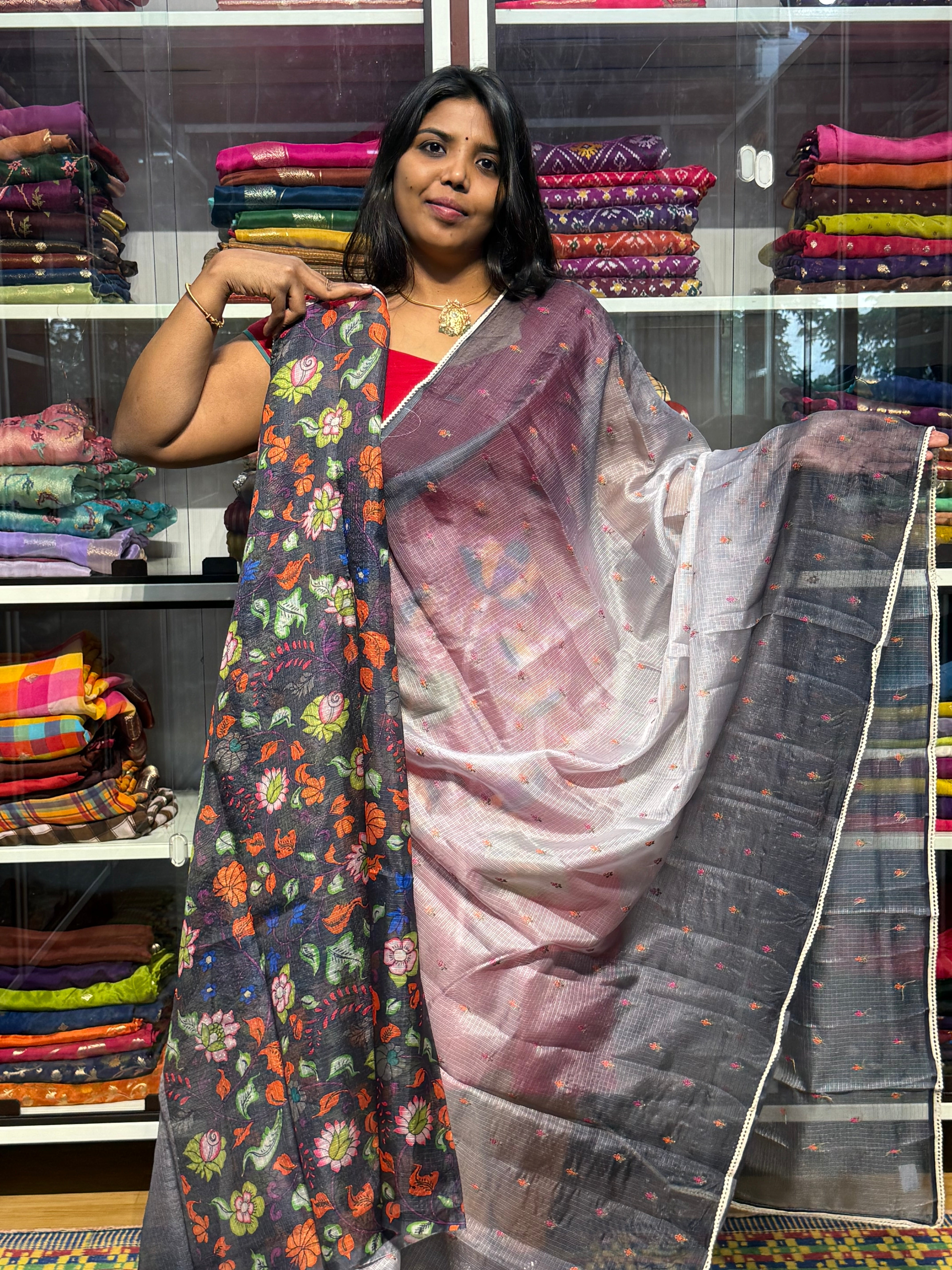 SILK KOTA DUAL SHADED WITH PENKALAMKARI BLOUSE: