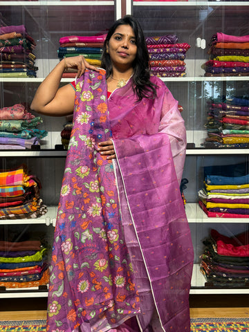 SILK KOTA DUAL SHADED WITH PENKALAMKARI BLOUSE: