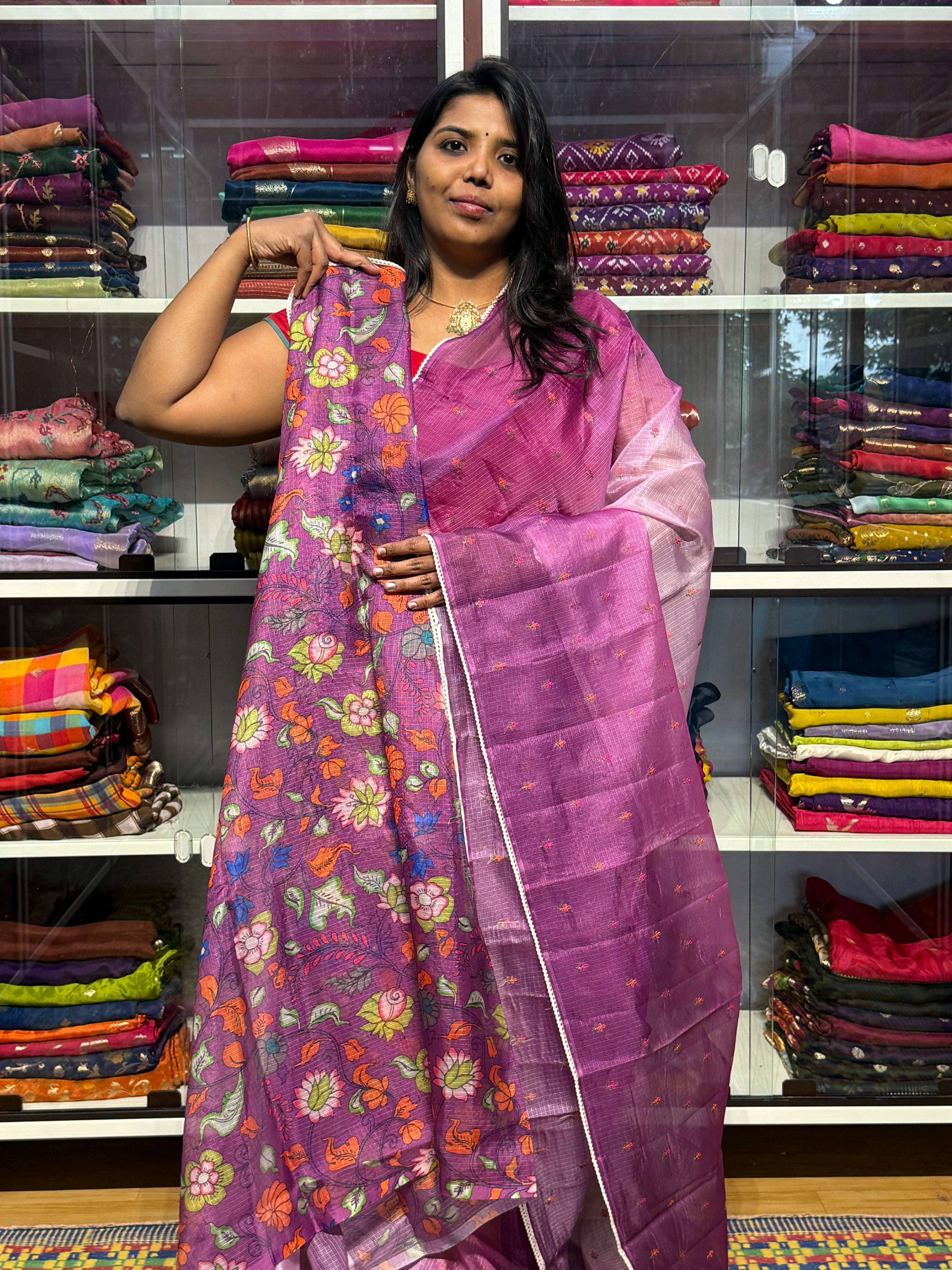 SILK KOTA DUAL SHADED WITH PENKALAMKARI BLOUSE: