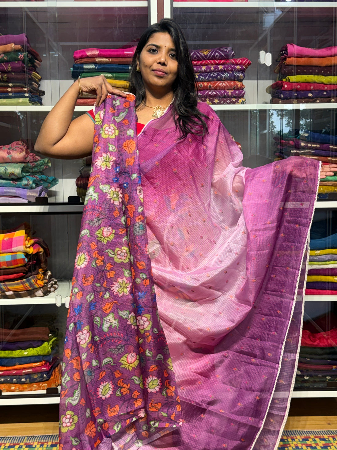 SILK KOTA DUAL SHADED WITH PENKALAMKARI BLOUSE: