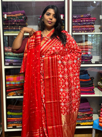 PURE MUNGA CREPE IKKAT PATOLA SAREES: RED