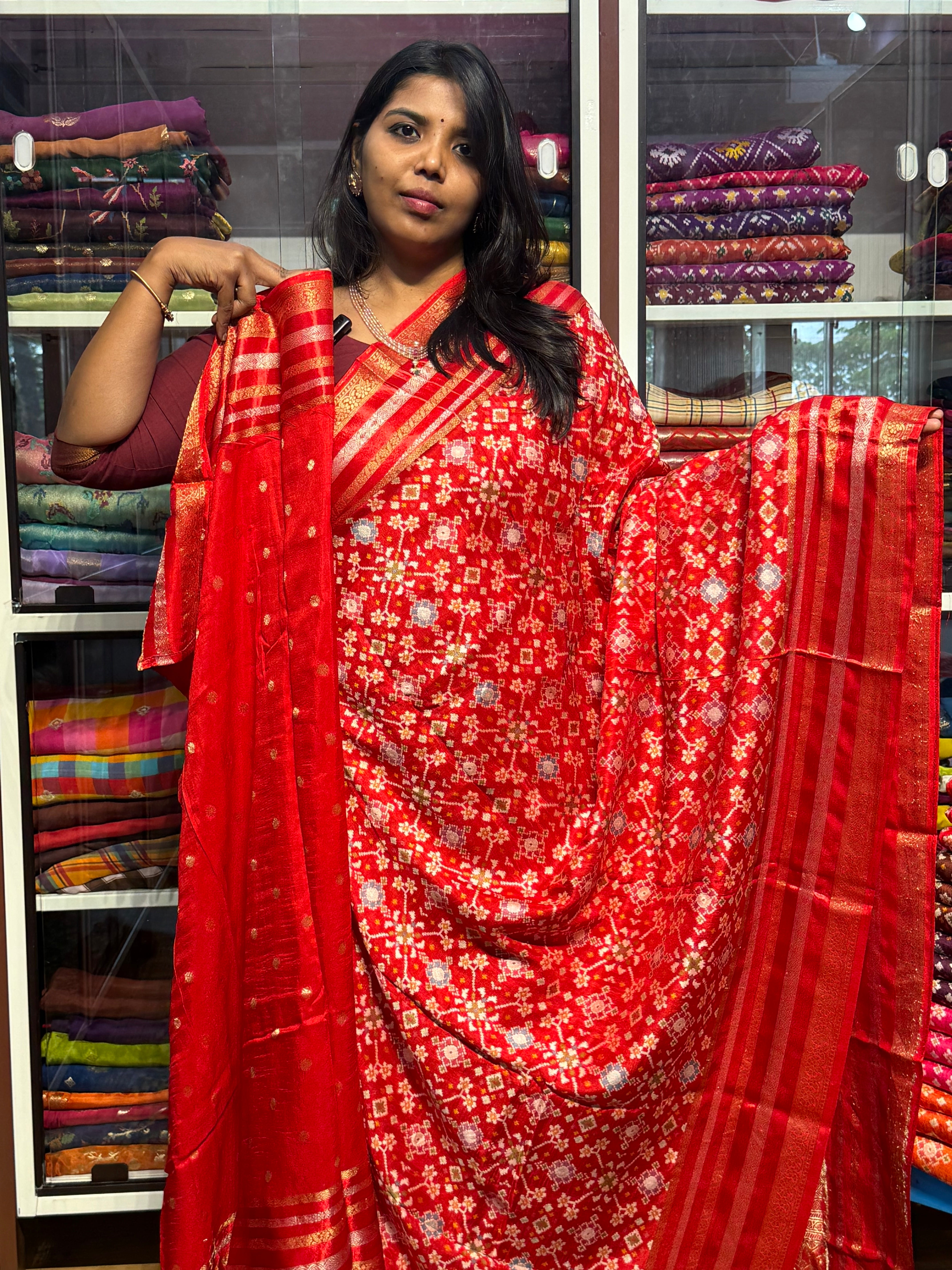 PURE MUNGA CREPE IKKAT PATOLA SAREES: RED