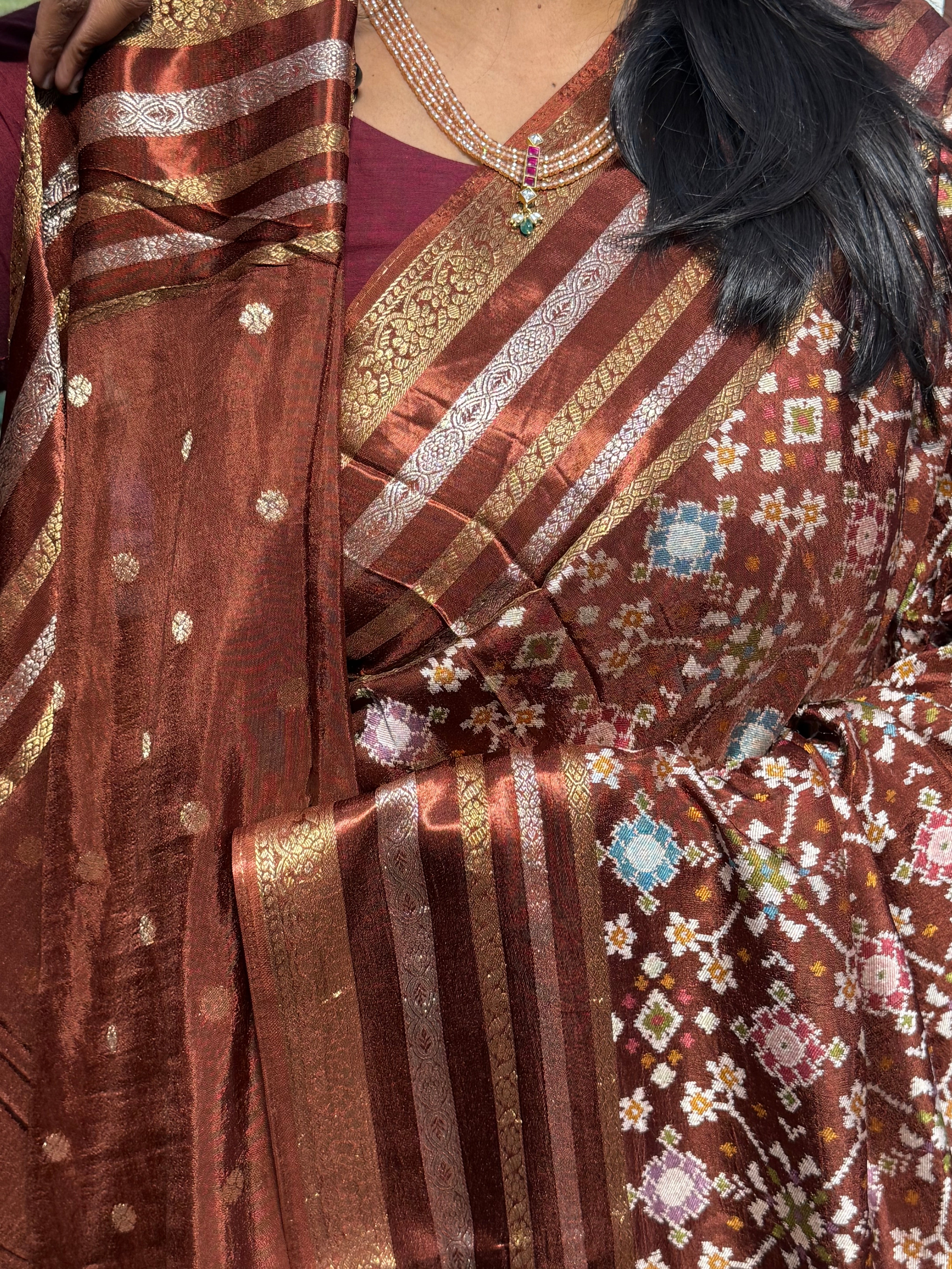PURE MUNGA CREPE IKKAT PATOLA SAREES: BROWN